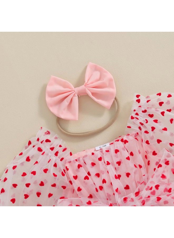 Amnnchya Baby Girl Romper Dress Sequins Puff Sleeve Organza Dresses Newborn Baby Girls Summer Clothes with Headband, Pink, 12-18 Months - Image 5