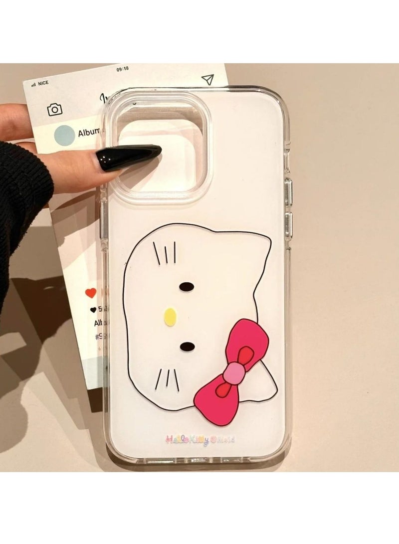 NIBEMINENT White Background Horizontal Line Kitty Cat Protective TPU Case Cover For iPhone 16E