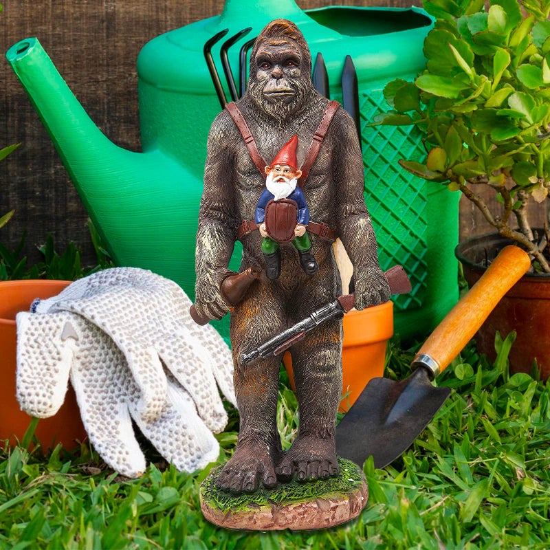 Funny Guy Mugs Bigfoot Garden Statue - Bigfoot and A Gnome - Indoor/Outdoor Garden Gnome Sculpture for Patio, Yard or Lawn - Image 2