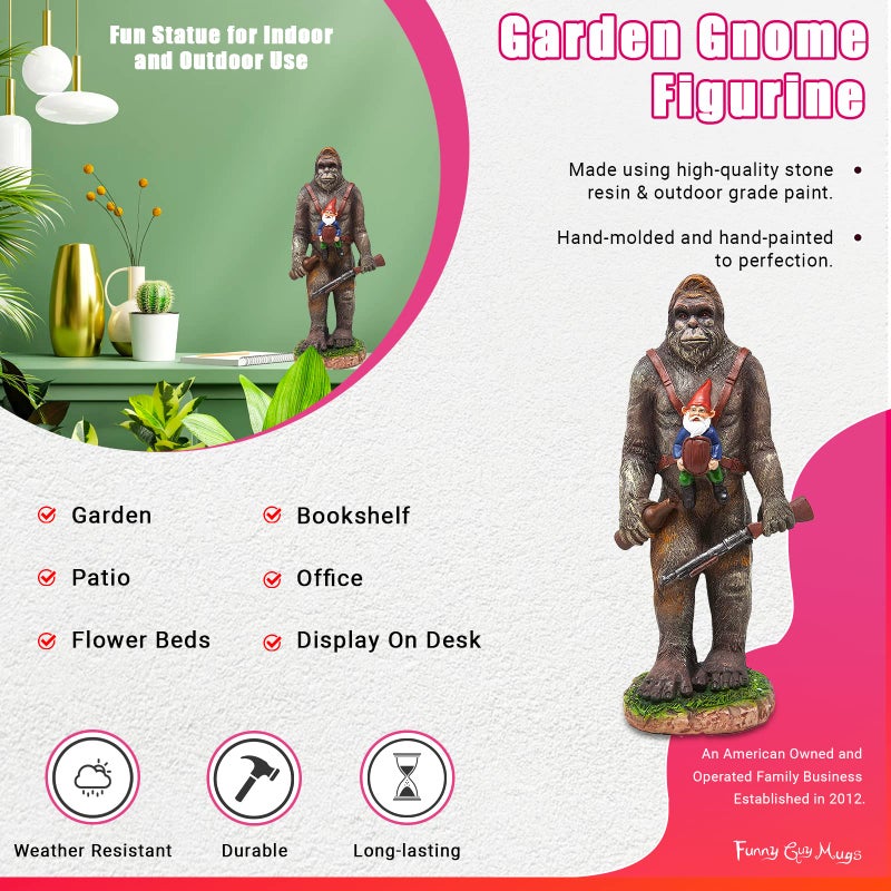 Funny Guy Mugs Bigfoot Garden Statue - Bigfoot and A Gnome - Indoor/Outdoor Garden Gnome Sculpture for Patio, Yard or Lawn - Image 3