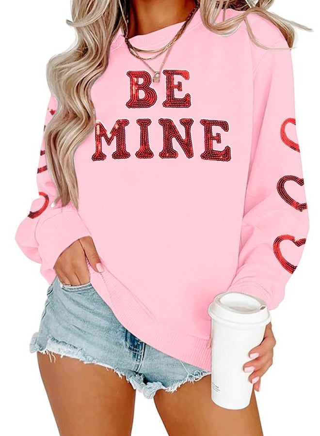 MYHALF Valentines Love Heart Sweatshirts: Womens Valentine Sweatshirts Casual Lovely Graphic Long Sleeve Pullover Tops, Pink B, S - Image 1
