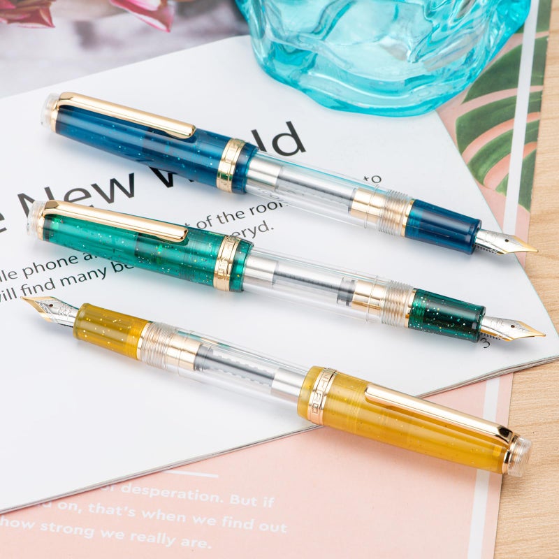 Wikult Jinhao 82 Acrylic Fountain Pen, Iridium Extra Fine Nib with Ink Converter, Vintage Mint Green & Transparent Color Classic Design Smooth Writing Pen (Gold Trim) - Image 5