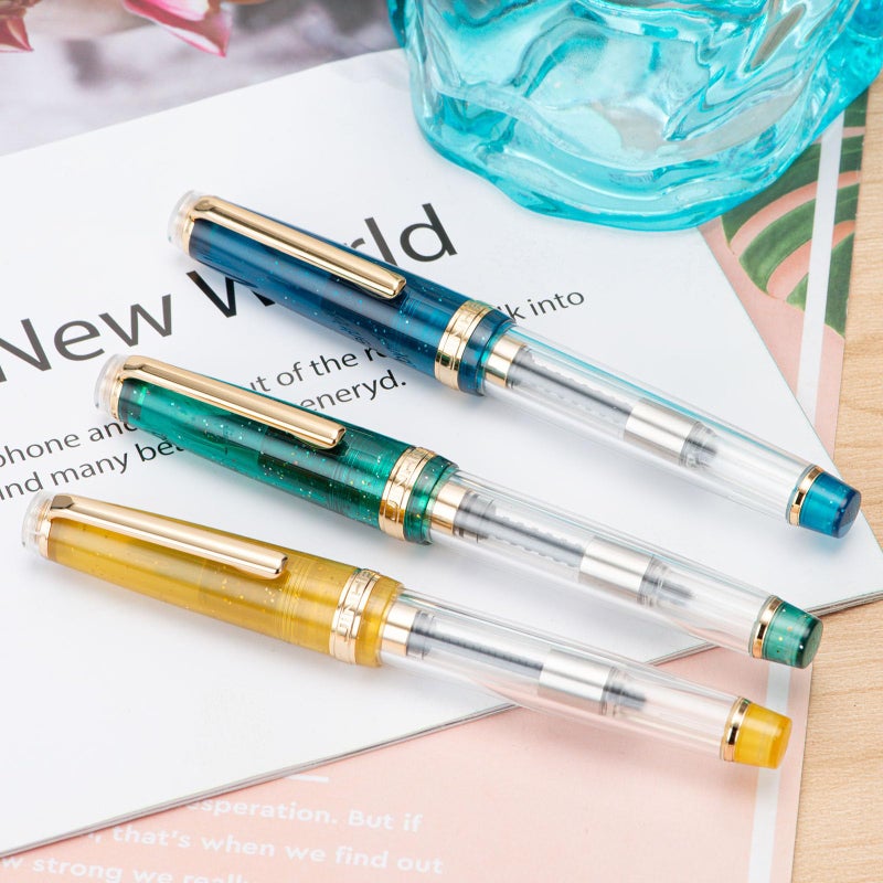 Wikult Jinhao 82 Acrylic Fountain Pen, Iridium Extra Fine Nib with Ink Converter, Vintage Mint Green & Transparent Color Classic Design Smooth Writing Pen (Gold Trim) - Image 4