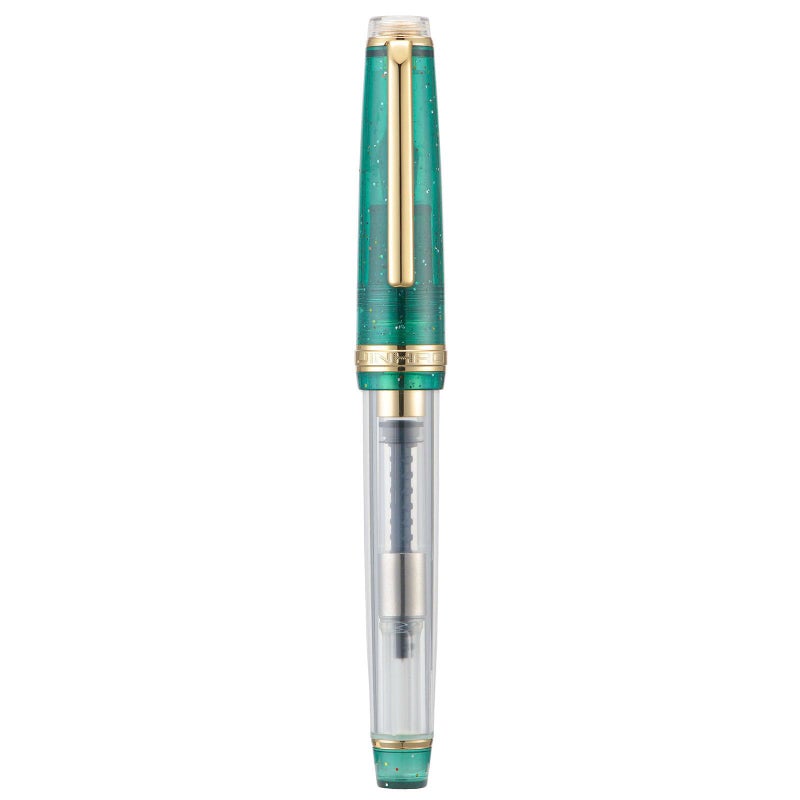 Wikult Jinhao 82 Acrylic Fountain Pen, Iridium Extra Fine Nib with Ink Converter, Vintage Mint Green & Transparent Color Classic Design Smooth Writing Pen (Gold Trim) - Image 2