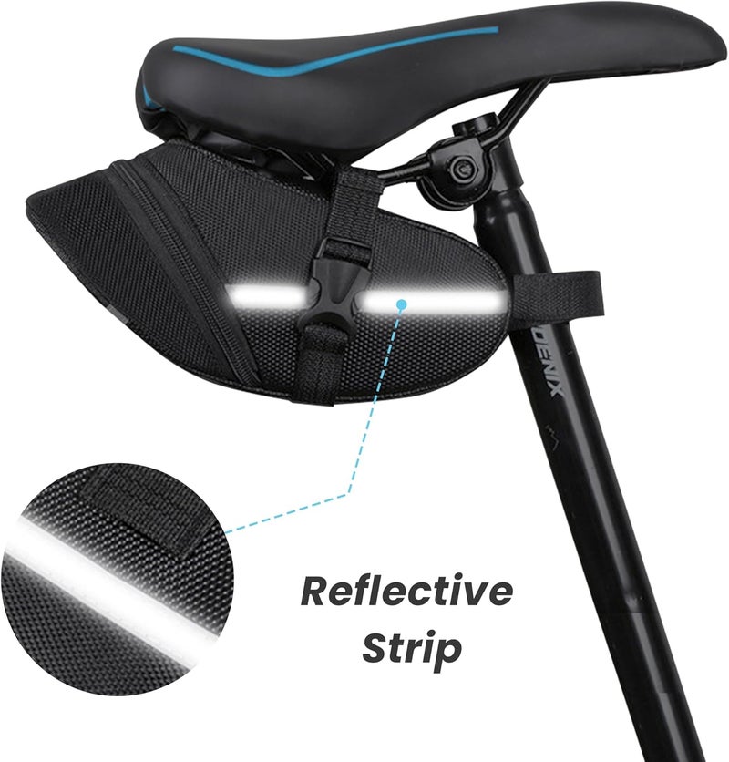 Azonee Bike Seat Bag - Durable Bicycle Saddle Bag Under Seat Storage Pouch for Mountain & Road Bike, 1.5L Capacity Pouch Wedge Pack with Reflective Straps, Easy Installation - Black - Image 4