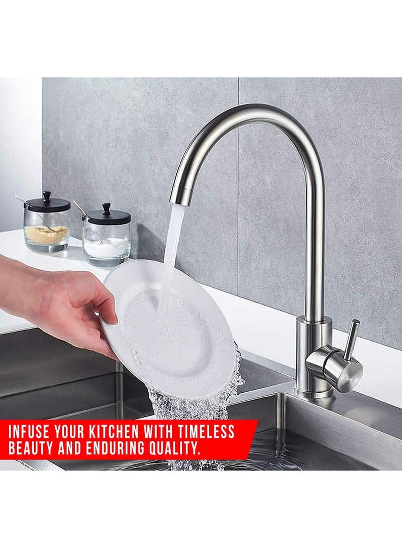 Stainless Steel Kitchen Faucet Tap, Kitchen sink faucet in chrome, single handle Deck mounted Hot & Cold water taps, 1.3kg Heavy Duty, 360 Degree Rotating (Chrome)  - Image 5