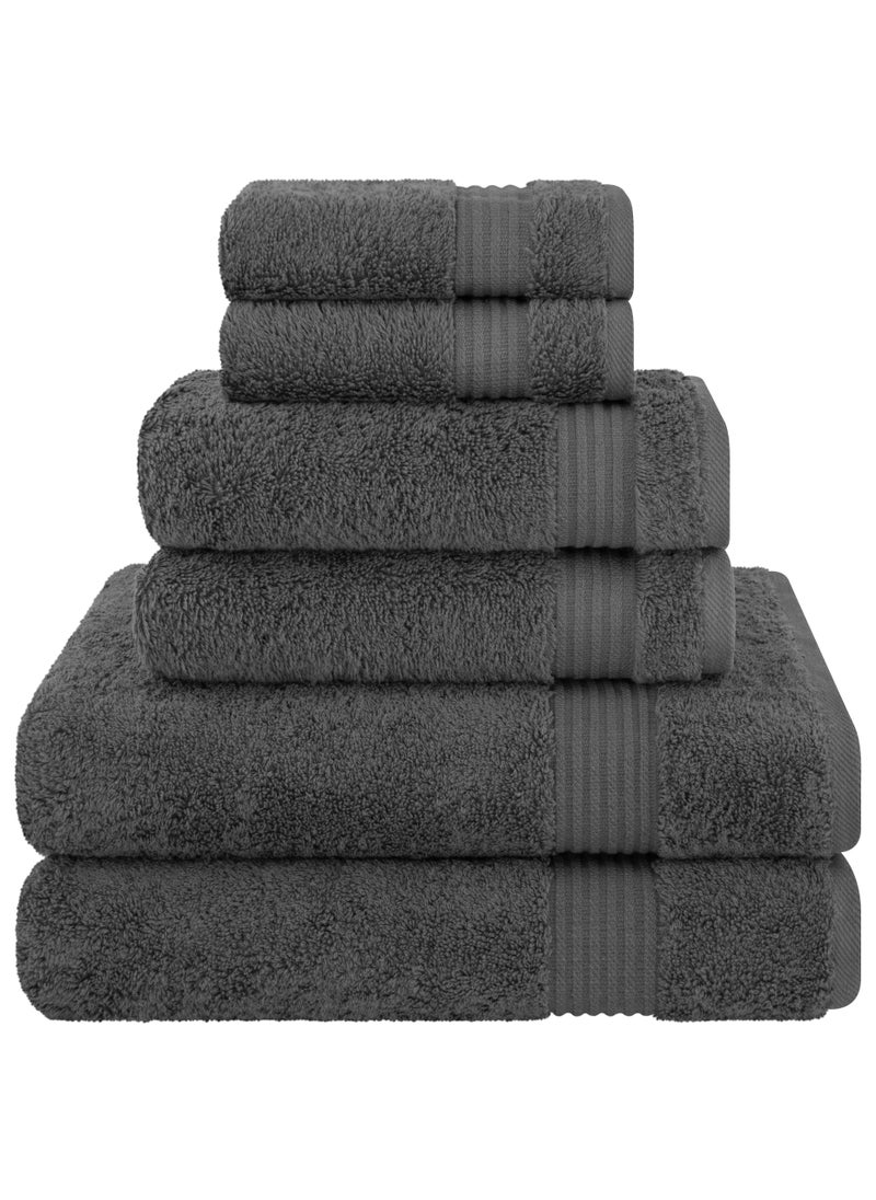 Safi Plus Towel Set Luxury Hotel Quality 500 GSM Genuine Combed Cotton, Super Soft & Absorbent Family Bath Towels 6 Piece Set -  2 Bath Towels, 2 Hand Towels, 2 Washcloths - Dark Grey  - Image 1
