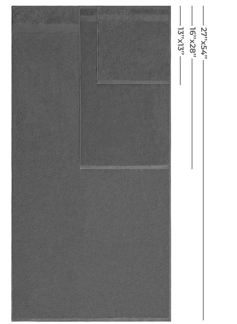 Safi Plus Towel Set Luxury Hotel Quality 500 GSM Genuine Combed Cotton, Super Soft & Absorbent Family Bath Towels 6 Piece Set -  2 Bath Towels, 2 Hand Towels, 2 Washcloths - Dark Grey - Image 3