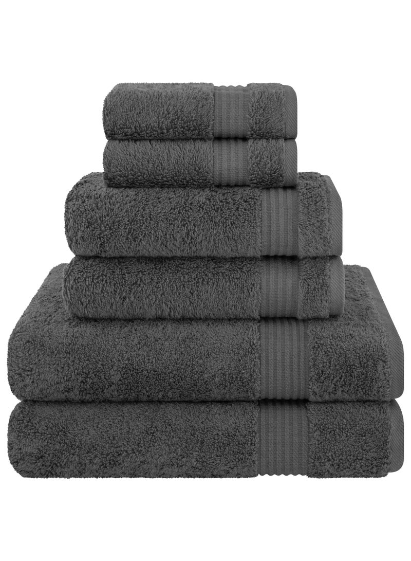 Safi Plus Towel Set Luxury Hotel Quality 500 GSM Genuine Combed Cotton, Super Soft & Absorbent Family Bath Towels 6 Piece Set -  2 Bath Towels, 2 Hand Towels, 2 Washcloths - Dark Grey - Image 1