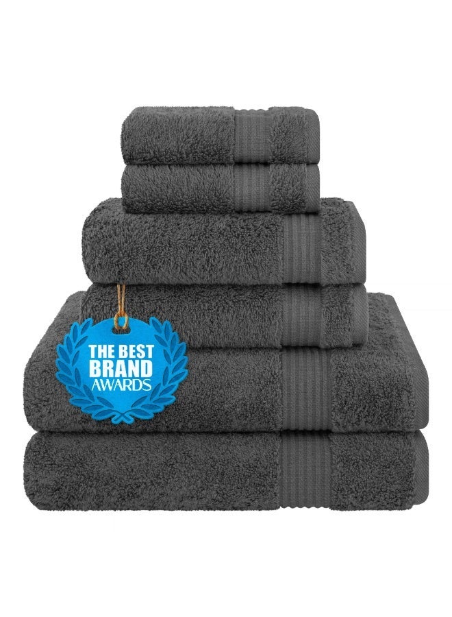Safi Plus Towel Set Luxury Hotel Quality 500 GSM Genuine Combed Cotton, Super Soft & Absorbent Family Bath Towels 6 Piece Set -  2 Bath Towels, 2 Hand Towels, 2 Washcloths - Dark Grey