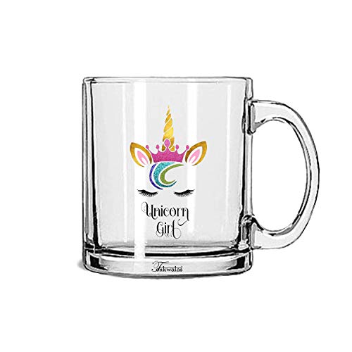 TONKWALAS Unicorn Girl Printed Transparent Glass Coffee and Tea Mug Gift Ideal for Girls and Women (325 ML) - Image 1