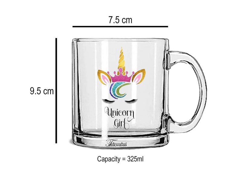 TONKWALAS Unicorn Girl Printed Transparent Glass Coffee and Tea Mug Gift Ideal for Girls and Women (325 ML) - Image 3