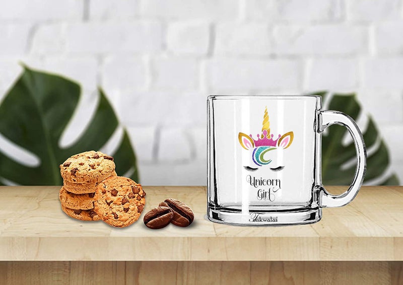 TONKWALAS Unicorn Girl Printed Transparent Glass Coffee and Tea Mug Gift Ideal for Girls and Women (325 ML) - Image 2