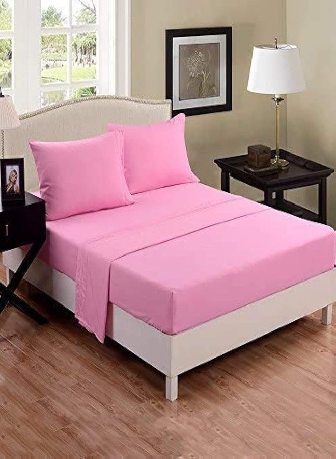 BEVI Home Bedsheet 260 TC Plain and Solid Microfiber 1 Single Bedsheet with 1 Pillow Cover Baby Pink - Image 1