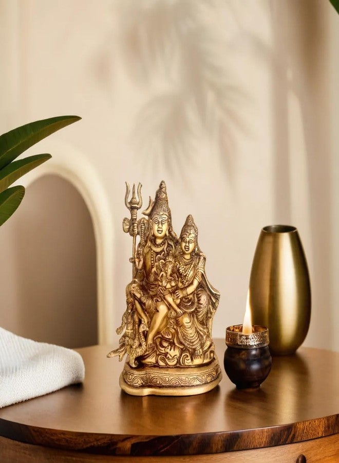 Kartique Brass Shiv Parivar Idol | Antique Finish Shiv Parvati Murti for Home, Pooja Room, and Decoration | Statue Height 7.75 Inch - Image 5