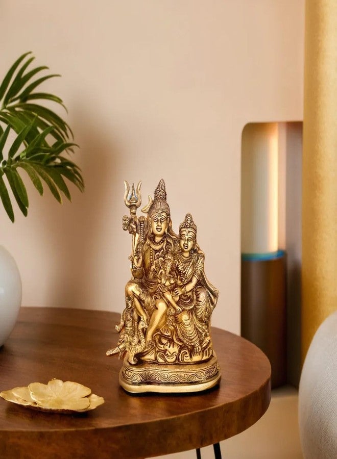 Kartique Brass Shiv Parivar Idol | Antique Finish Shiv Parvati Murti for Home, Pooja Room, and Decoration | Statue Height 7.75 Inch - Image 1