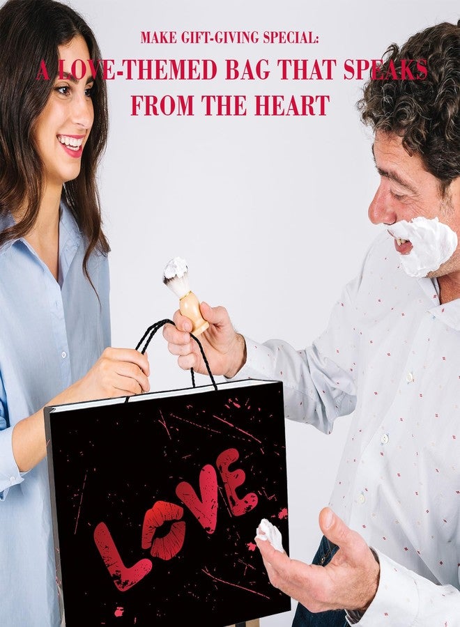 Linelglobal Large Black Valentine Gift Bag with Wrapping Paper for Women Men, Anniversary Bag 12.6" Heart Love - Image 4