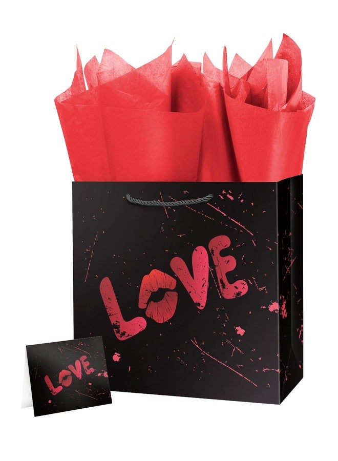 Linelglobal Large Black Valentine Gift Bag with Wrapping Paper for Women Men, Anniversary Bag 12.6" Heart Love - Image 1