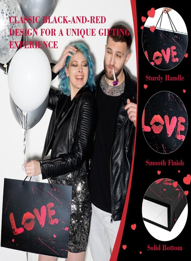 Linelglobal Large Black Valentine Gift Bag with Wrapping Paper for Women Men, Anniversary Bag 12.6" Heart Love - Image 5