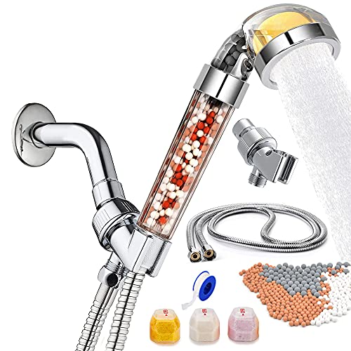 SEANADO Vitamin C Filter Shower Head with Hose & 3 Replacement Balms - Handheld High Pressure Filtered Shower Head - Hard Water Softener with Citrus Smell for Dry Skin, Reduce Residual Impurities in Water - Image 1