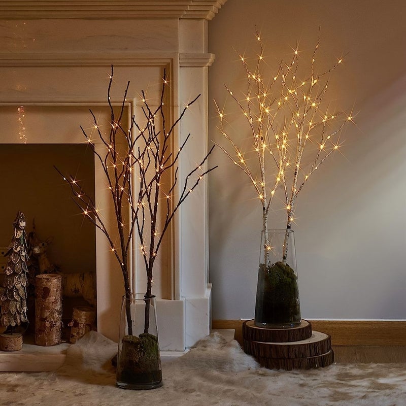 2pcs Brown Artificial Branch Lights Each With 20 LED Bulbs Durable Plastic Battery Powered Indoor Home Wedding Party Decor - Image 1