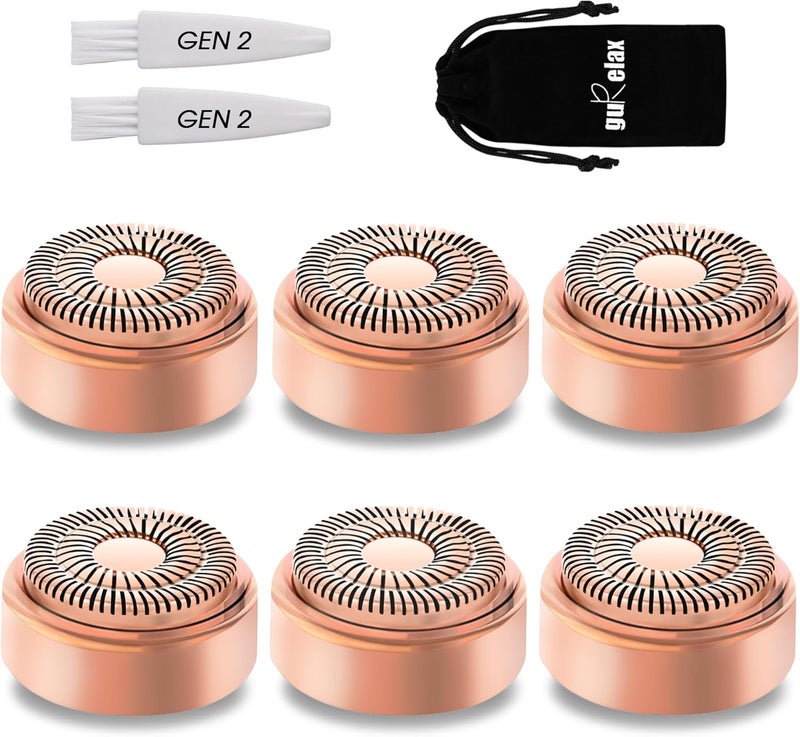 gurelax Replacement Heads for Flawless Facial Hair Remover, Replacement Blades for Finishing Touch Flawless Hair Removal Gen 2, 6 Count 18k Gold Heads with Storage Bag - Image 1
