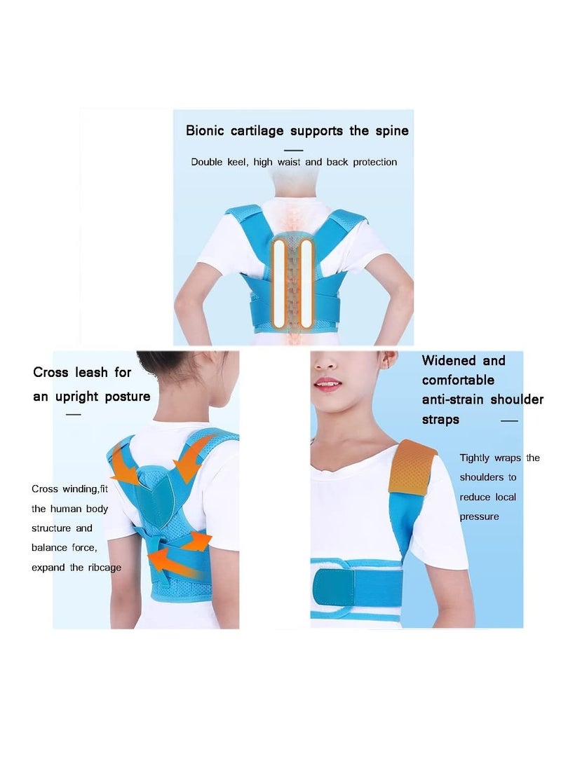 Mmmon Kid Anti Myopia Posture Corrector Student Prevent Humpback Back Posture Brace Children Back Straightener (Blue,Size L)  - Image 3