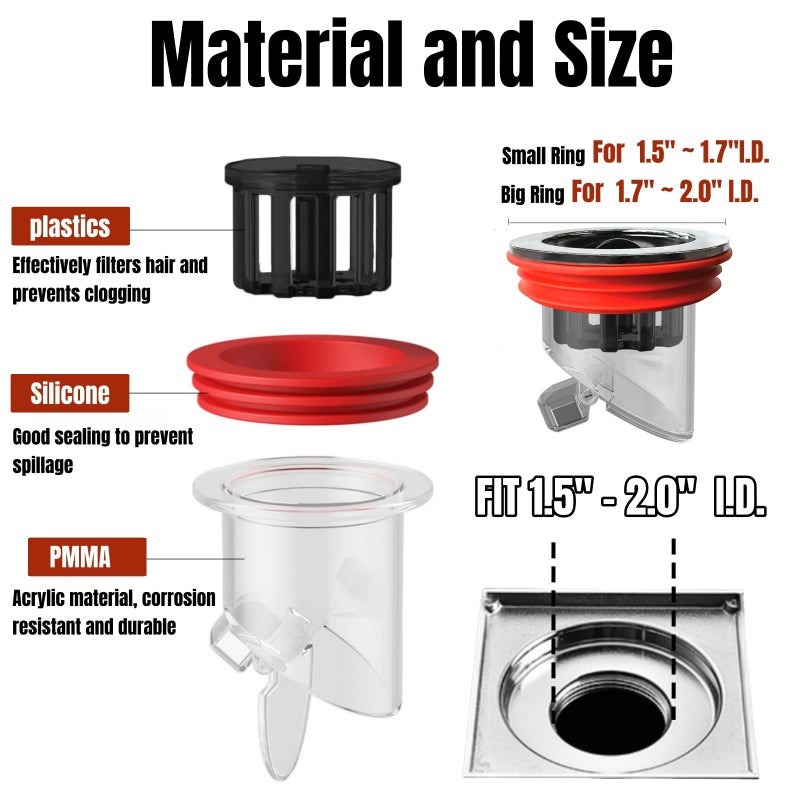 COLDDD Odor Proof Floor Drain, Shower Drain Plus, Anti-Odor, Prevent Backflow, Prevent Odor Dispersion in Bathrooms, and Kitchens (Fit 1.5''-2.0'' Caliber) (1) - Image 4