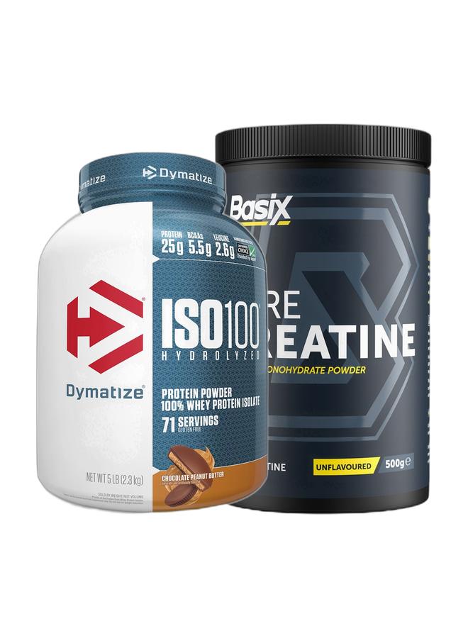 Dymatize Exclusive Bunde Offer - ISO 100 Chocolate Peanut Butter 5 lbs and Basix Pure Creatine Unflavored 500 Gm - Image 1