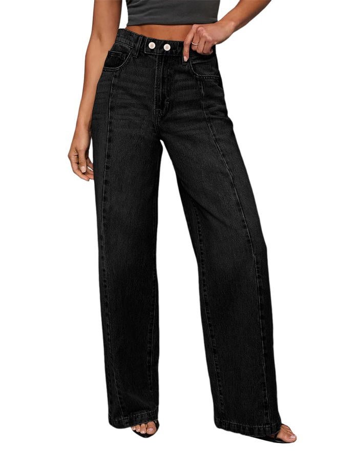 Sidefeel Women's Wide Leg Jeans High Waisted Stretchy Front Seam Denim Pants, Black, 12 - Image 1