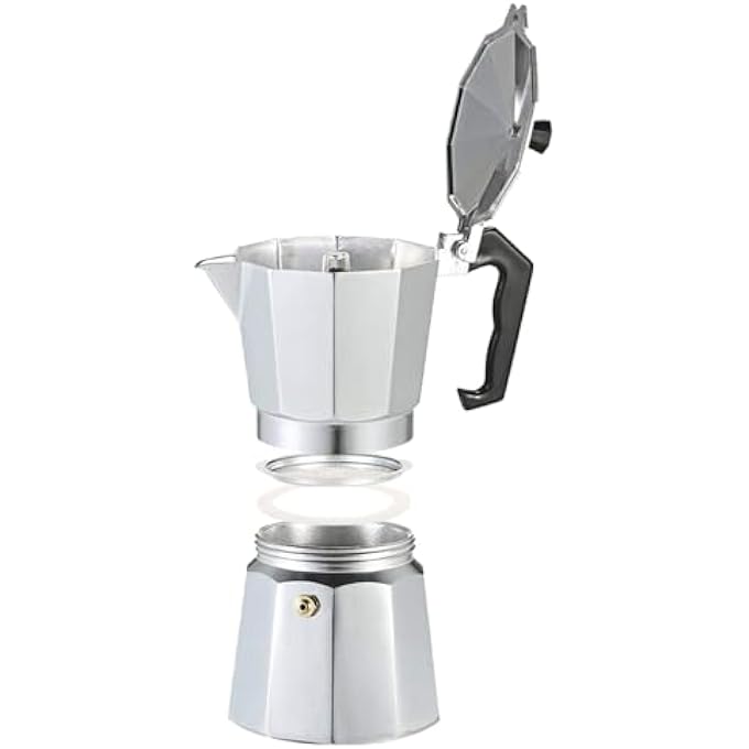 سبيس شوب ماكينة تحضير قهوة موكا إسبريسو من الألومنيوم مع إبريق تسخين على الموقد بسعة 6 أكواب، فضي - Image 4