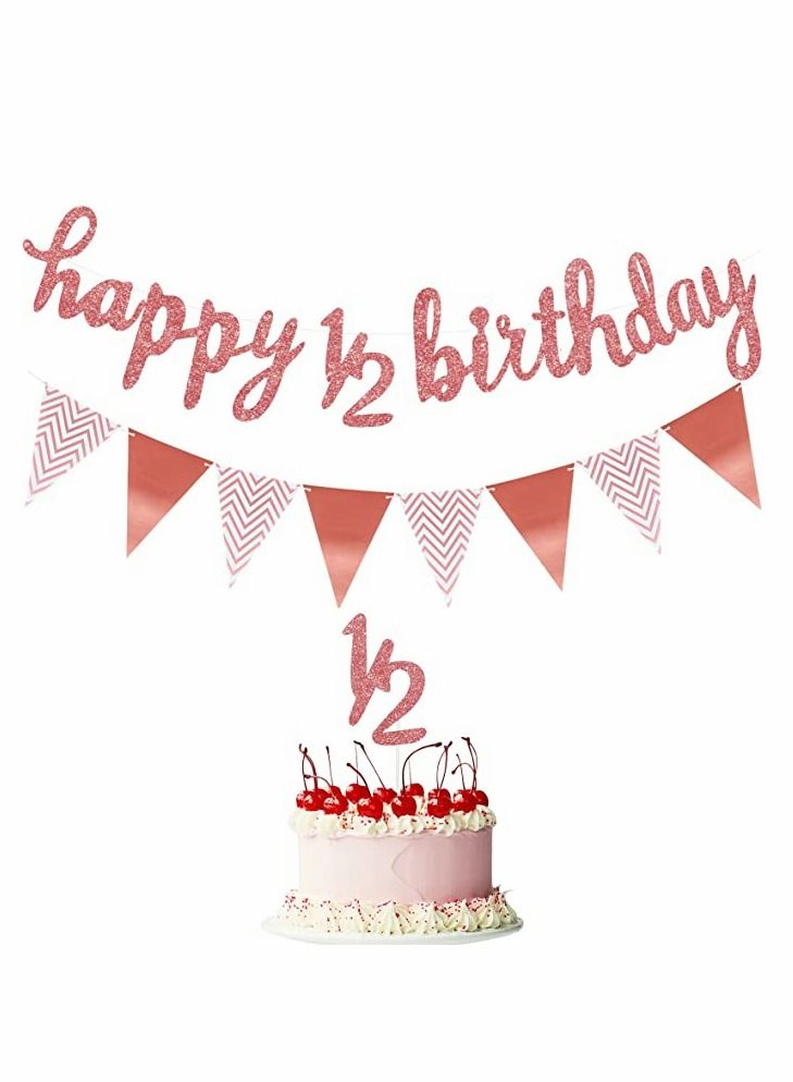Excefore 6 Months Banner Happy Birthday Banner Happy 1/2 Birthday Banner Glitter 1/2 Half Year Cake Topper Triangle Flag Banner for Half Year Baby Shower Birthday Party Decoration, Pre-Strung - Image 1