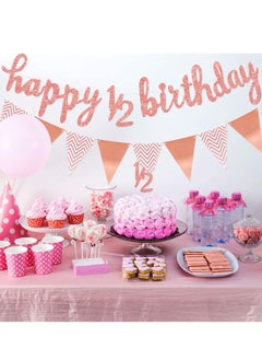 Excefore 6 Months Banner Happy Birthday Banner Happy 1/2 Birthday Banner Glitter 1/2 Half Year Cake Topper Triangle Flag Banner for Half Year Baby Shower Birthday Party Decoration, Pre-Strung  - Image 2