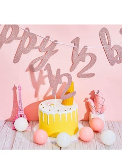 Excefore 6 Months Banner Happy Birthday Banner Happy 1/2 Birthday Banner Glitter 1/2 Half Year Cake Topper Triangle Flag Banner for Half Year Baby Shower Birthday Party Decoration, Pre-Strung  - Image 4