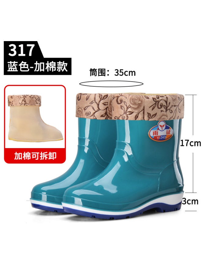 Rain Boots Rain Boots Rubber Boots Labor Safety Shoes Women's Kitchen Car Wash Middle Tube Low Heel Shoes Adult Outdoor Thickened Solid Color Spring And Autumn