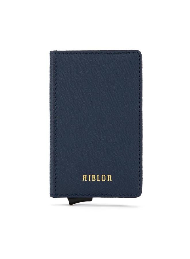 Riblor Pietro Italian Leather Popup Card Holder Navy Blue - Image 1