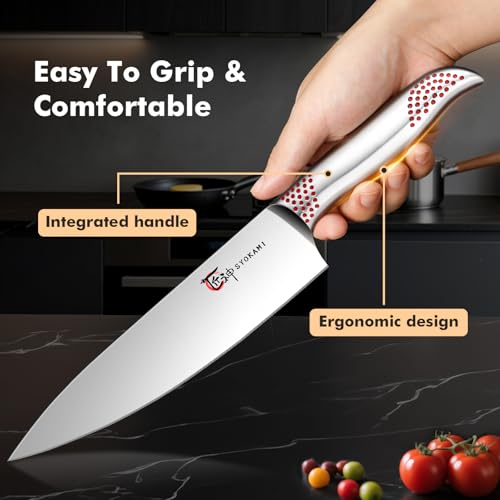 SYOKAMI Japanese Knives Set for Kitchen, Magnetic Knife Set with Block and Sharpener, Stainless Steel Knife Set as Gift for Couple, Wedding, Women or Mom with Gift Box, 14 PCS Red Dot - Image 5