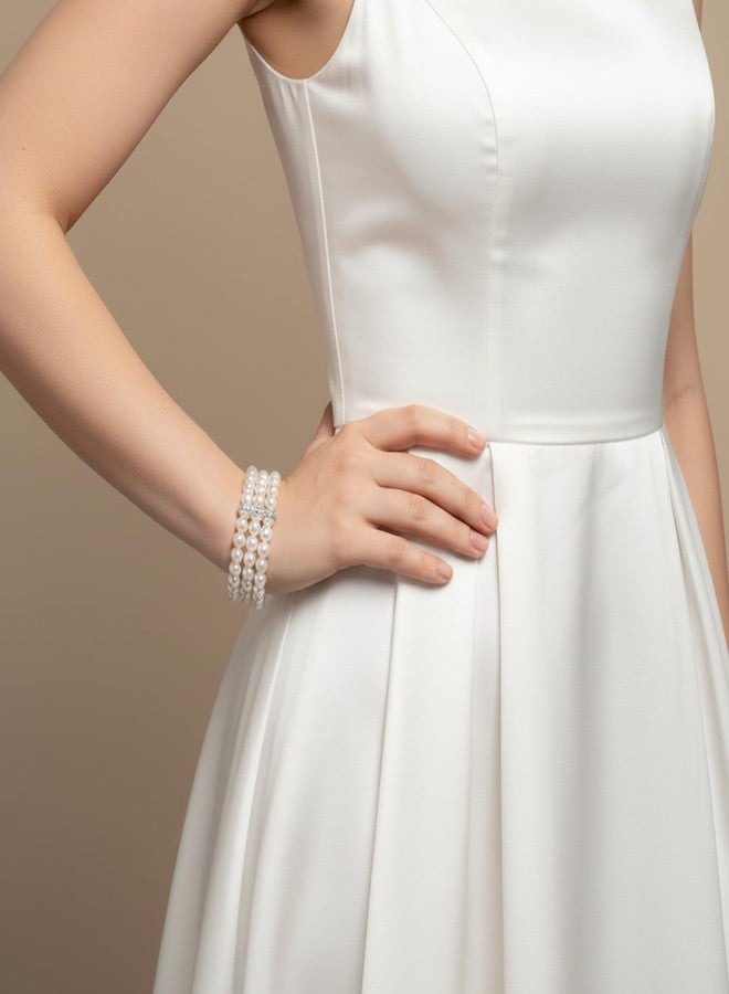 Aysatogc 2Pcs Pearl Cuff Bracelet, 1920s Flapper Imitation Pearl Bracelet Multi-Layered Elastic Bangle Vintage Bracelets Women Bridal Wedding Jewelry Roaring 20s Accessories Jewelry - Image 5