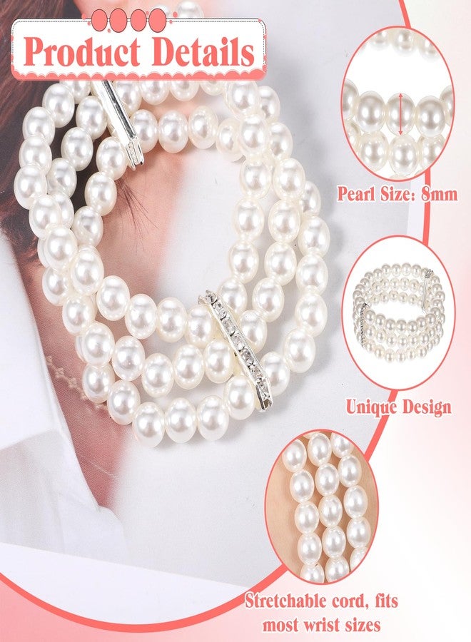 Aysatogc 2Pcs Pearl Cuff Bracelet, 1920s Flapper Imitation Pearl Bracelet Multi-Layered Elastic Bangle Vintage Bracelets Women Bridal Wedding Jewelry Roaring 20s Accessories Jewelry - Image 2