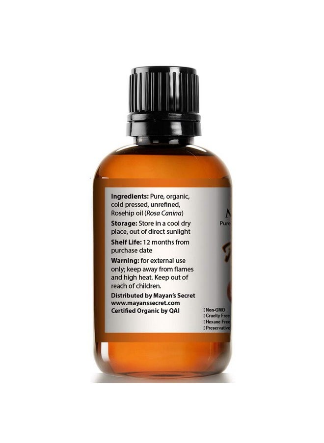 Mayan's Secret Mayan's Secret Rosehip Seed Oil USDA Certified Organic, Cold Pressed, Unrefined. Reduce Acne Scars. Essential Oil for Face, Nails, Hair, Skin. Therapeutic AAA+ Grade  - Image 3
