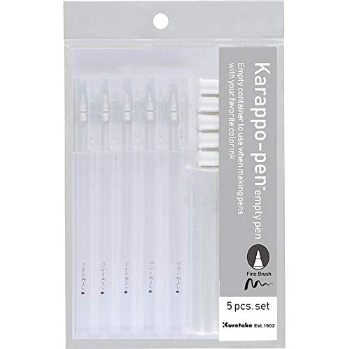 Kuretake Karappo Pen, Fine Brush tip 5pcs set, Empty refillable ink pen, for lettering, calligraphy, illustration, drawing, Made in Japan - Image 1