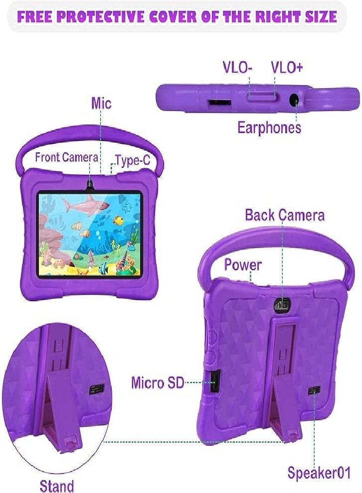 Kids Tablet, 7-inch 32GB Tablet, for Ages 3-14 with Eye Protection, Education, Parental Controls, Tablet with Purple Silicone Case - Image 5