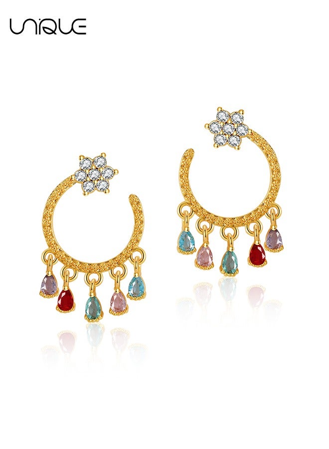 يونيك أقراط - أقراط بوهيمية - أقراط ماسية - أقراط قلادة ملونة - أنيقة وبسيطة وعصرية - هدايا - Image 1