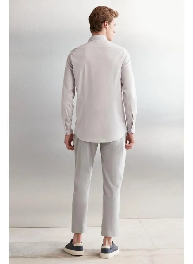 GRIMELANGE Carlsten Men's Slim Fit Italian Collar 100% Cotton Poplin Light Gray Shirt