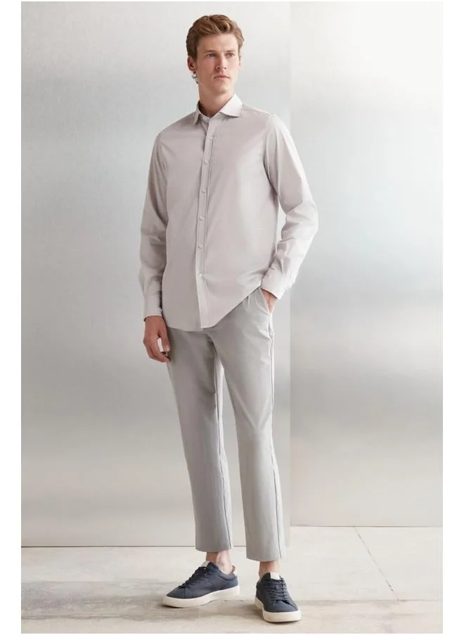 GRIMELANGE Carlsten Men's Slim Fit Italian Collar 100% Cotton Poplin Light Gray Shirt