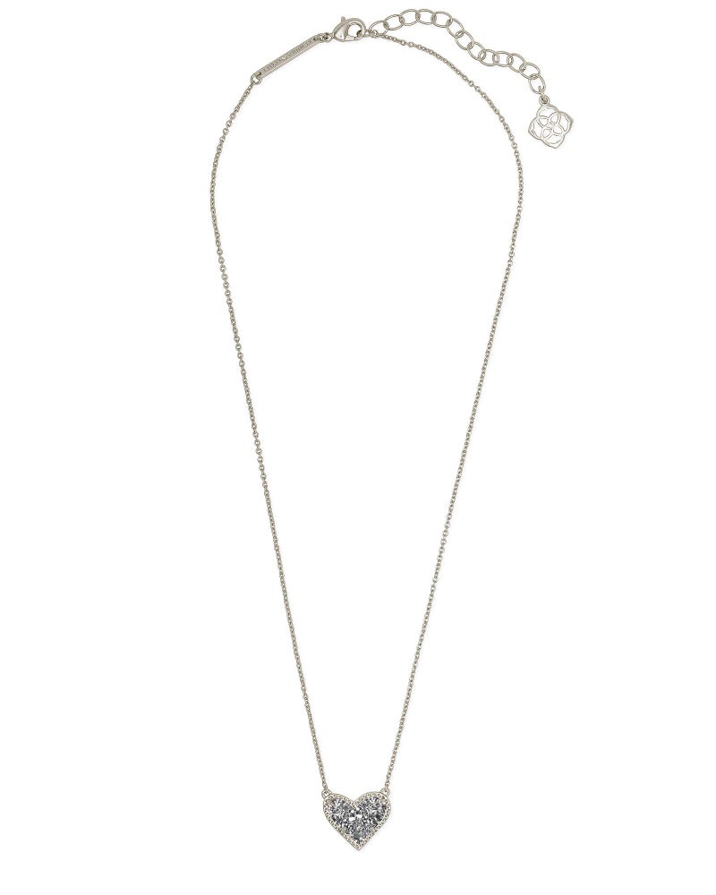 Kendra Scott Ari Heart Adjustable Length Pendant Necklace for Women, Fashion Jewelry, Rhodium-Plated, Platinum Drusy - Image 2