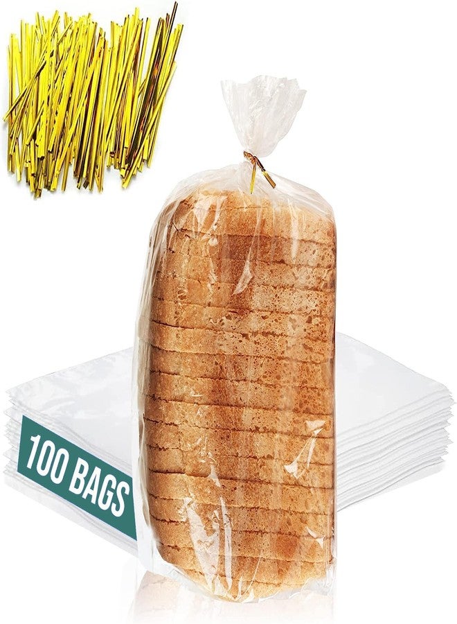 FUNSTITUTION Reusable Plastic Bread Bags for Homemade Bread - 100 Pack Clear Bag with Ties For An Airtight Moisture-free Preservation and Storage - Loaf Home Bakers Bakery Owners - Image 1