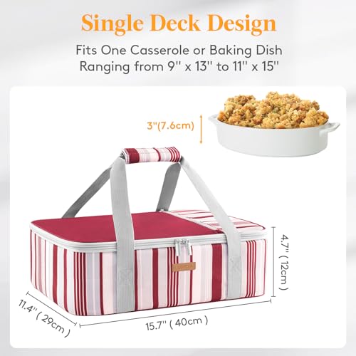 LUNCIA Insulated Single Decker Casserole Carrier, Lasagna Lugger Tote Keeps Food Hot or Cold, Thermal Lunch Bag for Potluck Parties, Picnic and Cookouts, Fits 9" x 13" Baking Dish, Red - Image 2