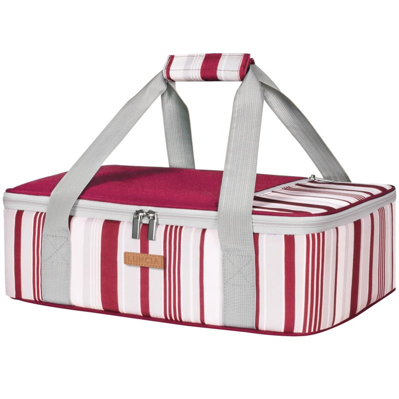 LUNCIA Insulated Single Decker Casserole Carrier, Lasagna Lugger Tote Keeps Food Hot or Cold, Thermal Lunch Bag for Potluck Parties, Picnic and Cookouts, Fits 9" x 13" Baking Dish, Red - Image 4