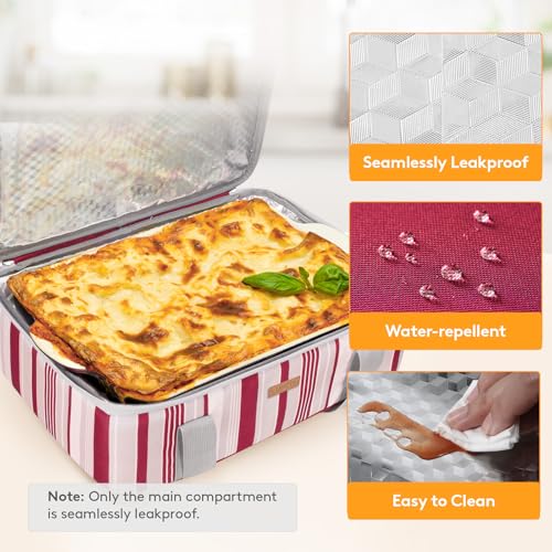 LUNCIA Insulated Single Decker Casserole Carrier, Lasagna Lugger Tote Keeps Food Hot or Cold, Thermal Lunch Bag for Potluck Parties, Picnic and Cookouts, Fits 9" x 13" Baking Dish, Red - Image 5
